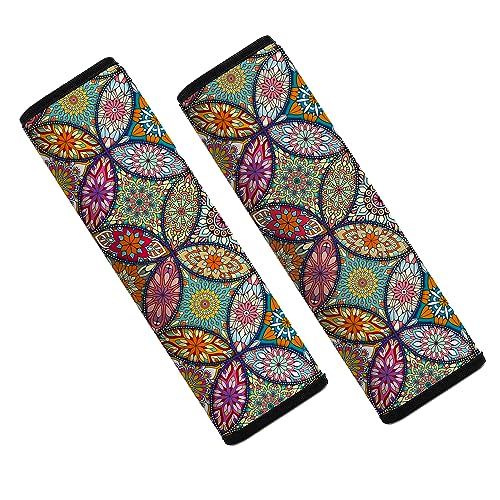 Mokiwala Car Seat Belt Pad Cover, 2-Pack Soft Car Safety Seat Belt Strap Shoulder Pad for Adults and Children, Suitable for Car Seat Belt, Backpack, Shoulder Bag (Pretty Mandala)