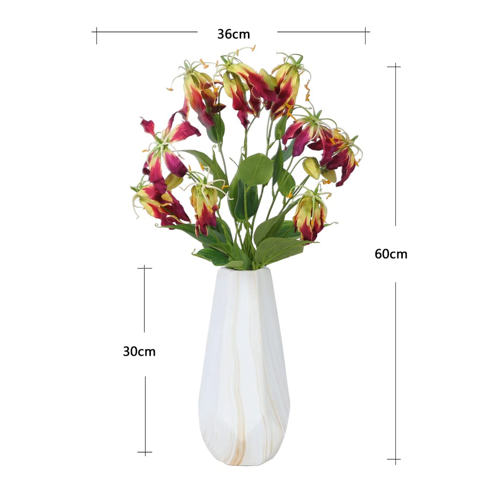 LNGO 32 inch 1 Bundle 3 Brunches Faux Wild Lily Plant Artificial Greenry UV Resistant Bushes Shrubs Office Home Outdoor Decoration (Pink)