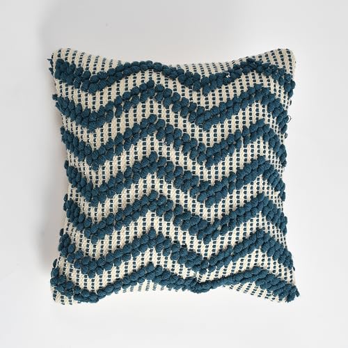 Image of TIB Premium Boho Decorative Throw Cushion Covers, 16 x 16 cm, Set of 2, Cotton. (Zig Zag Navy Blue)-230 TC