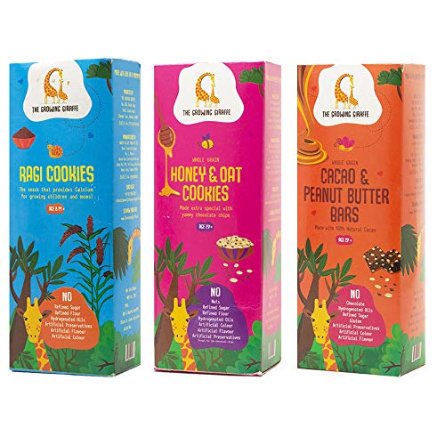 The Growing Giraffe Biscuits-Wholesome, Nutritional & Delicious All Day Snacks for All Ages(Multigrain Cookies - 160g, Ragi Cookies-160g, Honey & Oats Cookies - 200g), Pack of 3(520 Grams)