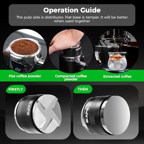 Image of 53mm Coffee Distributor & Tamper Dual Head Coffee Leveler Fits for 54mm Breville Portafilter, Adjustable Depth- Professional Espresso Hand Tampers