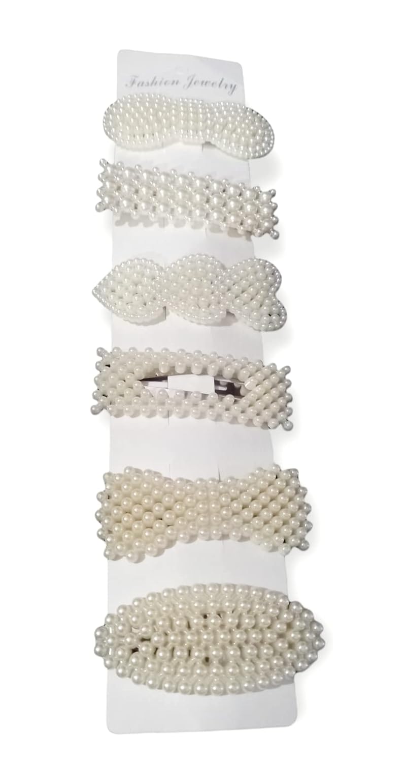 6 PCS Pearl Hair Clips Large Hair Pins Barrette Ties for Women Girls, Handmade Fashion Pearl Hair Accessories Hair Clips for Party Wedding Daily