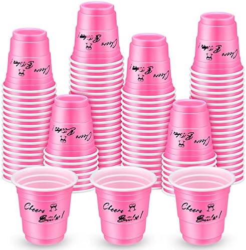 Lounsweer 100 Pcs Plastic Glasses Cups 2 Oz Disposable Cups Cheers Mini Party Plastic Glasses for Bachelorette Birthday Tasting Serving Samples Cups, Pink