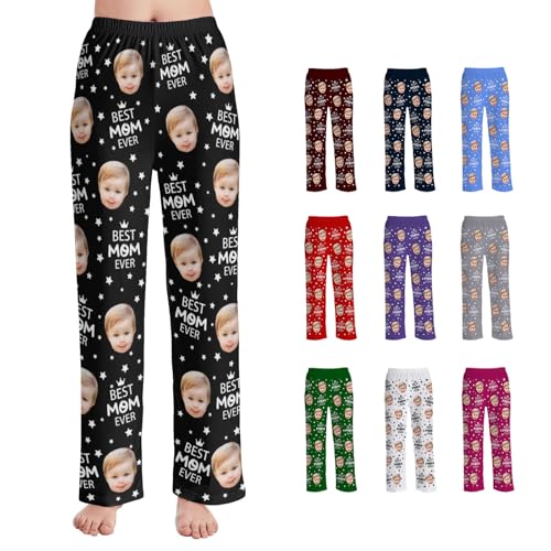 YESCUSTOM Custom Face Pajama Pants for Dad Mom, Personalized Photo Pajama Trousers PJ Bottoms Gift for Father's Mother's Day