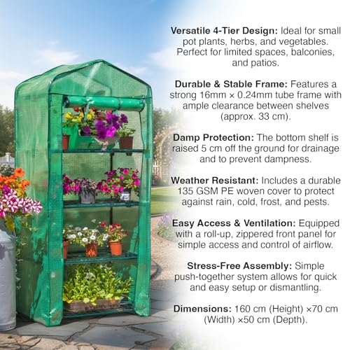 Woodside 4 Tier Garden Greenhouse/Growhouse With Reinforced Cover - 2