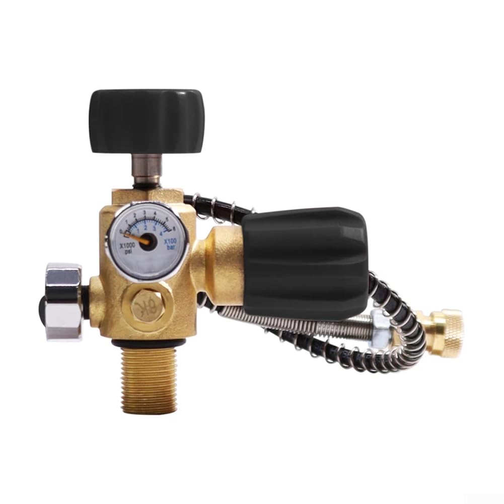 Tubo di riempimento per cilindro ad alta pressione, manometro a doppia scala, 400 bar, 6000 PSI, tubo flessibile da 61 cm, nucleo valvola in ottone, per ricarica e salvataggio di serbatoi SCUBA (rosso