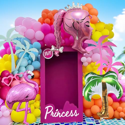 Hot Pink Blue Yellow Orange Balloon Garland Kit Crown Princess Pa...