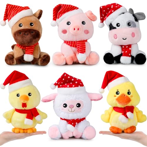 Image of RoundFunny 6 Pcs Christmas in July Farm Animals Toys 7 inch Stuffed Animals Set