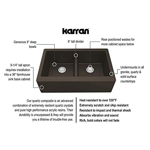 Karran Farmhouse Apron Front Quartz Composite 34 In. Double Bowl Kitchen Sink In Brown #TOP3