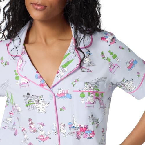 Image of Bed Head PJs Organic Cotton Short Sleeve Button Down Pajamas for Women Set | Womens Pajama Sets Matching 2 Piece PJ Shirt & Shorts with Pockets - Soft Cozy Jersey Sleepwear & Loungewear