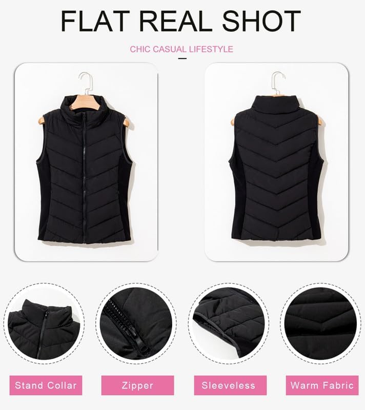 Dokotoo Puffer Vest Women Sleeveless Zip Up Outerwear Stand Collar Quilted Vest Warm Winter Jackets Coats with Pocket - Image 4