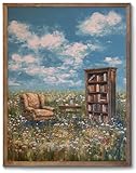 XOCUUI Vintage Whimsical Book Lover Wall Art, Impressionist Flower Field Painting Decor, Rustic Book Nook Canvas Prints, Bookish Gifts French Country Artwork for Bedroom Living Room 8x10 No Frame