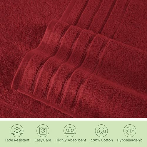 Image of Elegant Comfort 100% Turkish Cotton 4 Lines Viscose Stripe Jumbo Bath Towel - Hotel Spa Quality Extra Large 35 x 70 Inch Bath Towel Ultra Soft, Super Absorbent Quick Dry Large Bath Towel, Burgundy