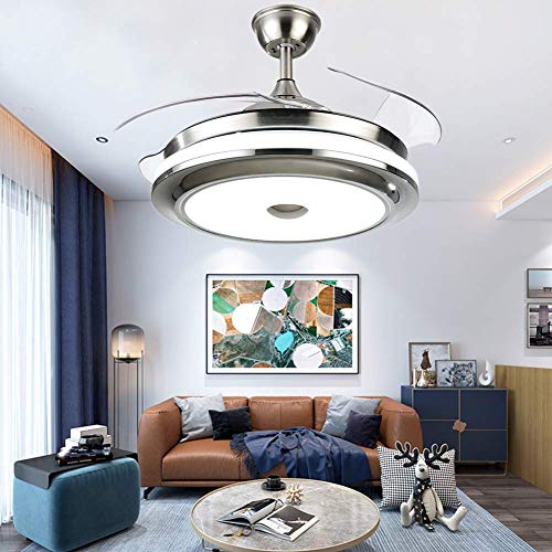 Fandian 36Inch Modern Ceiling Light With Fans Remote Control Retractable Blades Fandeliers For Living Room Bedroom Restaurant, Silver Color With Silent Motor (36In-1) #TOP7
