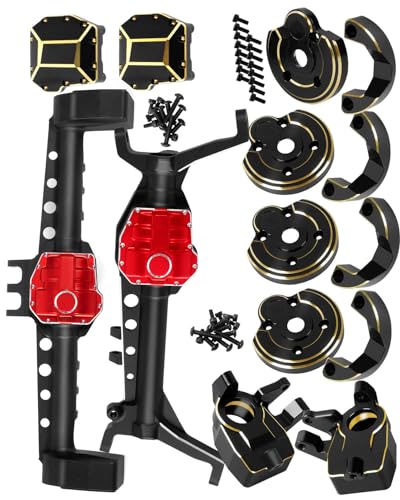 ARRCat RC Upgrades Part for Axial SCX10 III,Aluminum Front Rear Portal Axles/Brass Axle Diff Cover/Front Inner Portal Covers Steering Knuckles/Portal Covers Weights,Black