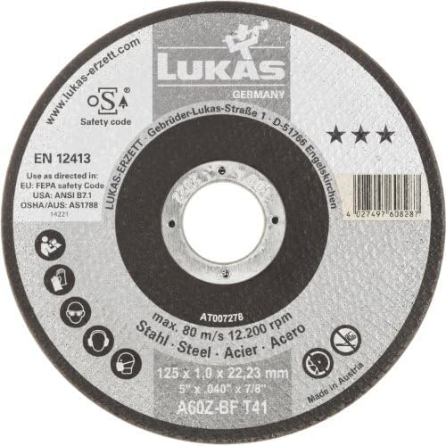 LUKAS ERZETT 50 discos de corte T41 para acero 115 x 1 mm, recto, para amoladora angular, A60Z-BF 13,3 x 13,3 x 10 cm