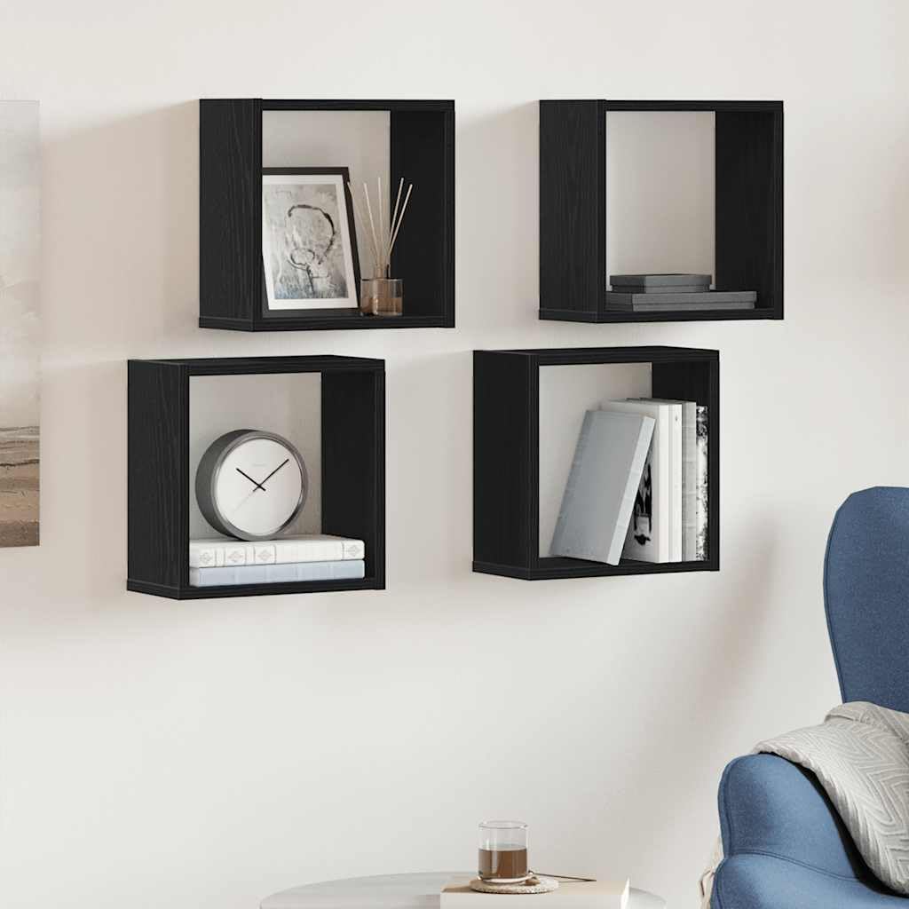 Gecheer Mensole a cubo da Parete, salvaspazio Funzionali 30x15x30 cm in Legno Tecnico Rovere Nero, mensole modulari per Soggiorno Camera da Letto Ufficio