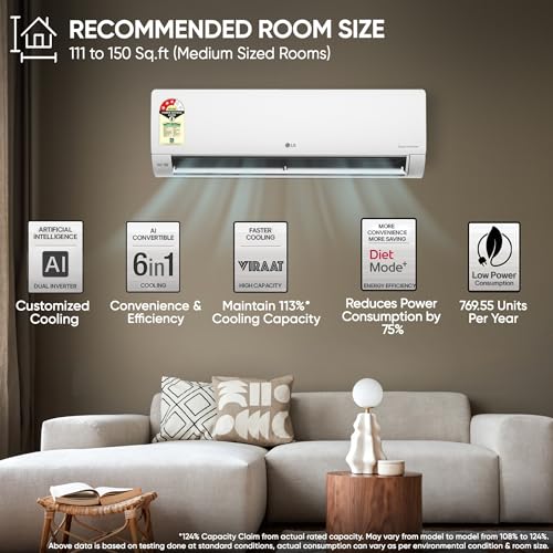 Image of LG 1.5 Ton 3 Star, New star rated, Smart Inverter Split AC (Copper, AI Convertible 6-in-1, Faster Cooling & Energy Saving, Diet Mode+, HD Filter with Anti-Virus Protection,Him Clean, AS-Q18JNXE,White)