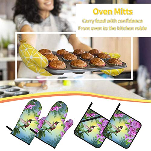 Mount Hour 4-Piece Set Oven Mitts And Potholders, Spring Bird Hummingbird Summer Purple Flower Floral Baking Glove And Pot Holder For Cooking Bbq thumb #4