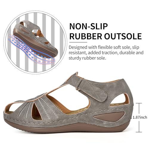 Image of DUOYANGJIASHA Women's Closed Toe Sandals: Comfortable Cushioned Casual Wedge Fisherman Sandals Adjustable Ankle Strap Non Slip Lightweight Dressy Summer Shoes for Walking