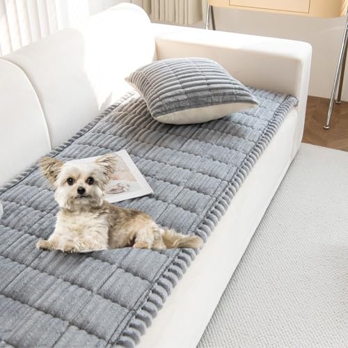 XSlive Faux Fur Plush Dog Couch Cover 3D Stripe Fuzzy...