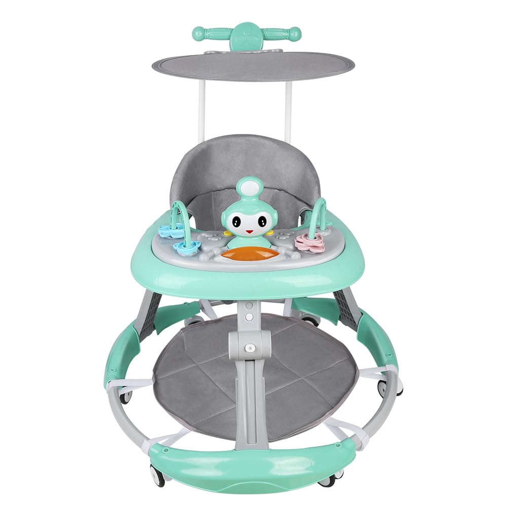 5-in-1 Lauflernhilfe für Babys, mit verstellbaren Höhen, Gehfrei Babywalker ab 6 Monate, bis zu 25 kg mit abnehmbarem Musik-Aktivitätstablett, 70 x 70 x 91 cm – Grün