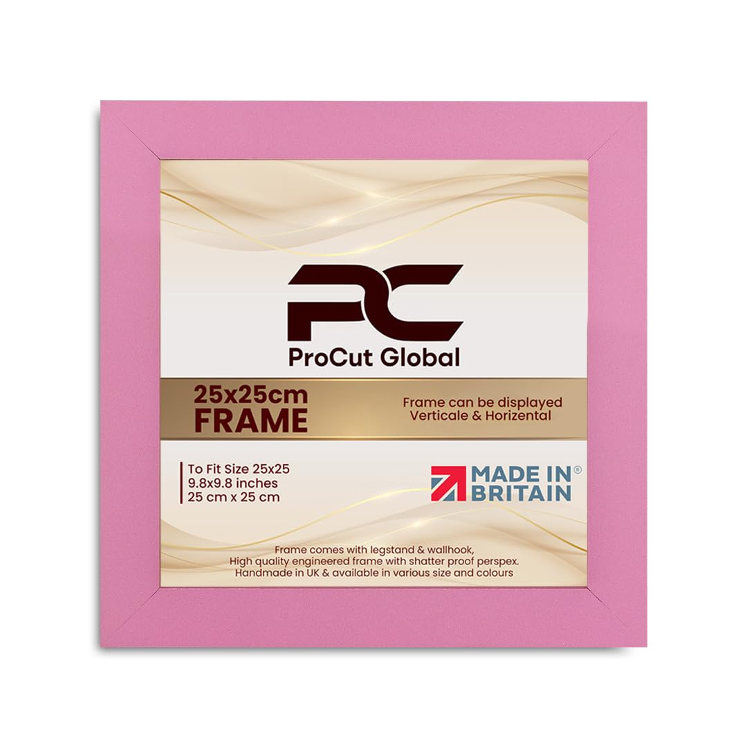 Procut Global 25X25CM Pink Picture Frames - Modern Wooden Photo Frame with Shatterproof Perspex for Wall or Tabletop - Perfect for Posters, Certificates, Prints - Sizes & Colors Available