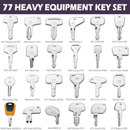 Image of 77 Equipment Master Keys, Heavy Construction Equipment Machiney Key Set fit Cat JCB Case John Deere Volvo JLG Terex Komatsu Kubota Yanmar Daewoo Forklifts Hyster Hitachi and More
