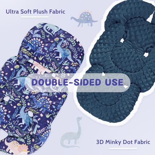 Image of Pea Pod Infant Car Seat Insert with Strap Covers, All in One Reversible Baby Car Seat Head Support for Newborn, 3D Soft Minky Carseat Cushion for Preemie to Infant, Stroller, Swing, Bouncer, Dinosaur