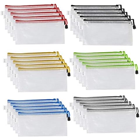 SevenMye 30 Pack Zipper Mesh Pouch Waterproof File Storage Bags Multipurpose Pen Bag Storage Bag Zero Purse for School Office Supplies,6 Colors Cover