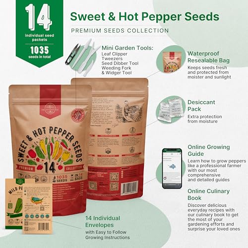 Organo Republic 14 Sweet & Hot Peppers Seeds Variety Pack - 1,030+ Non-GMO Heirloom Pepper Seeds for Outdoor and Indoor Home Gardening, Including Pepper Cayenne, Habanero, Jalapeno, Poblano, Serrano - Image 2