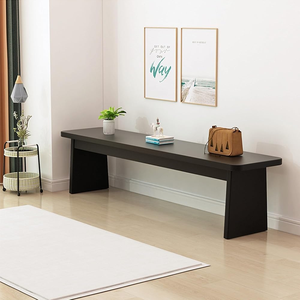 Schwarze Essbank aus Holz für den Eingangsbereich, Esszimmer, Wohnzimmer, Küche oder Flur im Landhausstil, passend für schmale Fenster, z. B. am Fußende des Bettes (Größe: 180 cm / 70,87 Zoll)