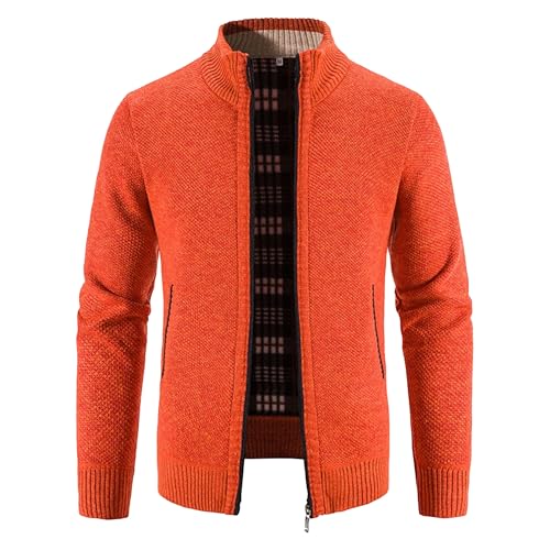 Maiyifu-GJ Men's Full Zip Sweater Long Sleeve Stand Collar Cardigan Sweaters Fleece Lined Slim Fit Knitted Outerwear
