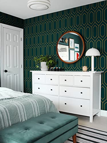 Safiyya Peel And Stick Wallpaper Geometric Wallpaper Gold And Dark Teal Green Contact Paper Self Adhesive Removable Wallpaper Textured Wallpaper Contact Paper For Wall Cabinets Vinyl Roll 393"X17.3" #TOP3