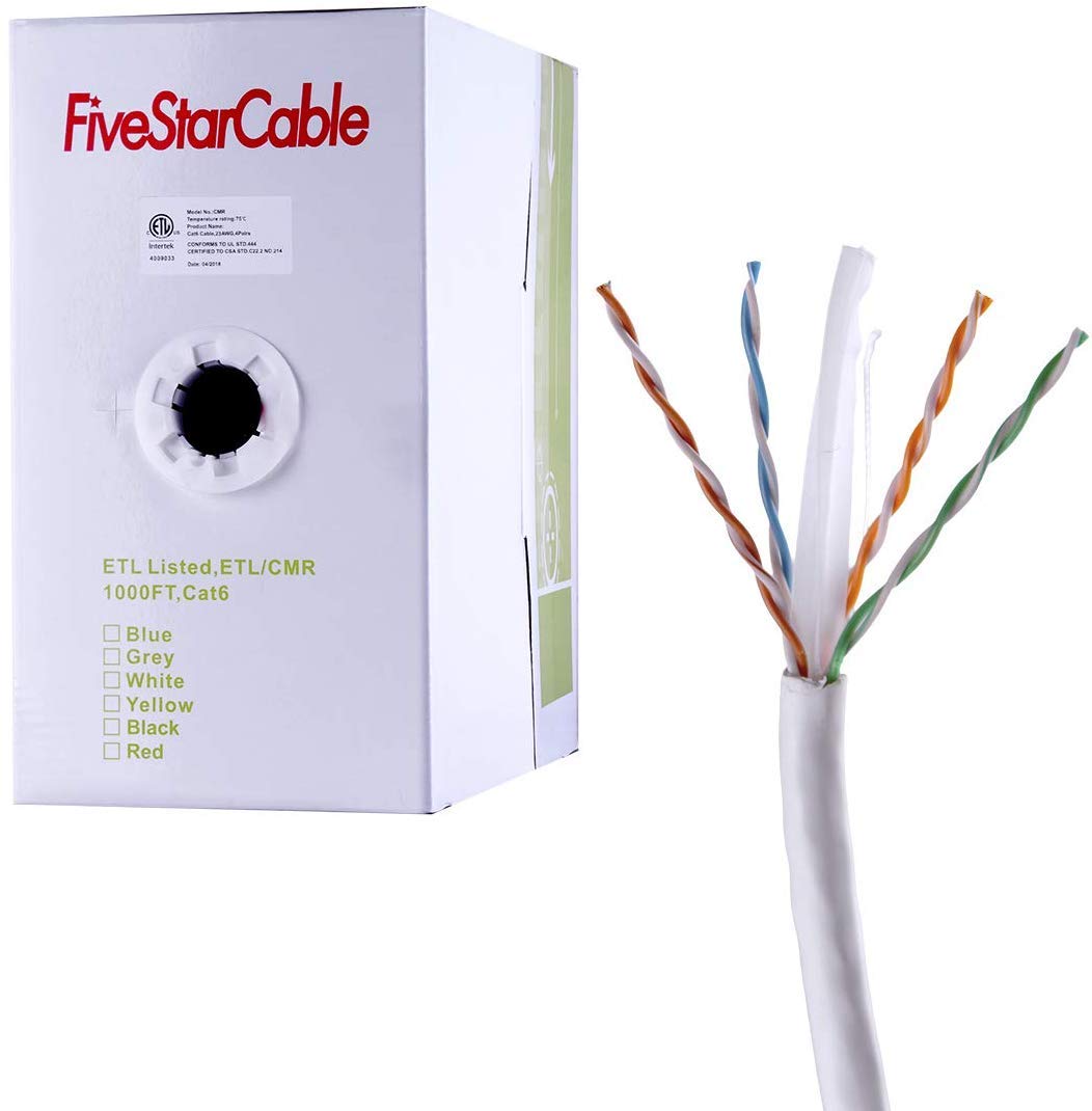 Cat6 Plenum 23AWG CMP Rated Jacket Solid Copper Twisted Pairs Network Ethernet Cable Supports 10GBASE-T for VoIP and IP Video - 1000 Ft Yellow