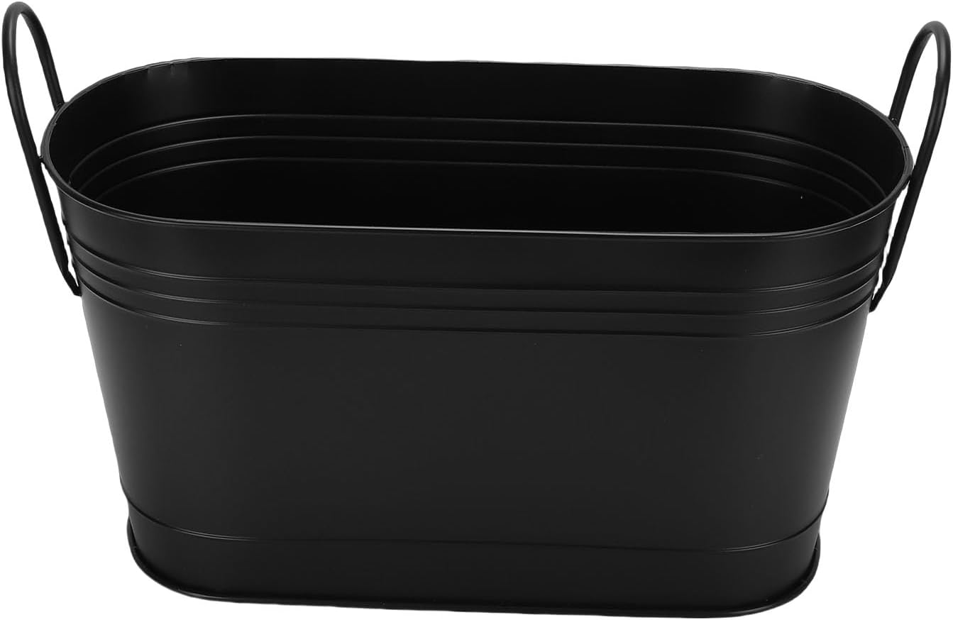 TOPINCN Firewood Holder Bucket, Firewood Basket Holder, Oval Metal Log Carrier Storage Bin with Sturdy Handles, for Home Garden Indoor Outdoor Storage Planting