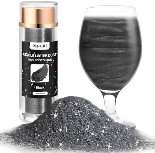 Black Edible Glitter 15g, Edible glitter for Drinks, Luster Dust Edible Shimmer Powder for Cocktails,Cakes, Baking, Party Decoration 