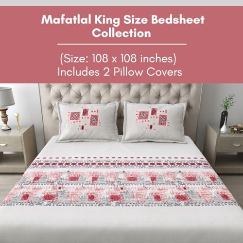 Image of Mafatlal 186 TC Spring Glory Cotton Bedsheet for King Size Bed | 108 x 108 Inches | Cool-Touch Summer Sheets for Breathable Sleep Comfort | 2 Pillow Covers | Poppy Red