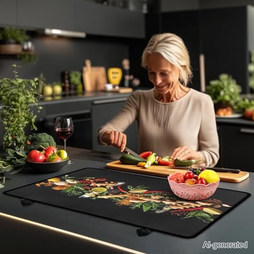 Image of Food Electric Stove Insulation Pad Heat & Stain Resistant Dish Drying Mat for Kitchen 30x21 Inch Cooktop Stove Guard Protector with Anti-Slip Grip Extra Large Mat