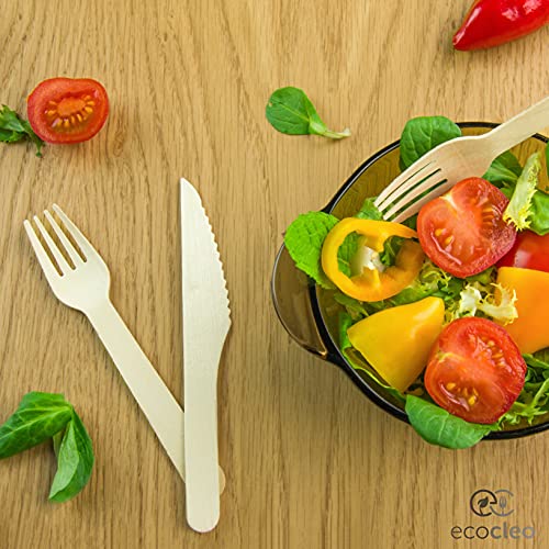 ECOCLEO® Eco Einweg Besteck | 200 Stück Set | Lebensmittelecht aus Birkenholz | 100 Gabeln & 100 Messer | Holzbesteck… - Image 6