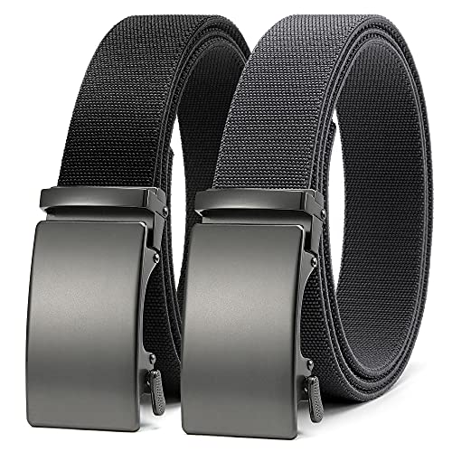 Elastic Stretch Golf Belt, 2 Pack Nylon Ratchet Belt Mens Belts Casual, Adjustable Trim to Fit (Adjustable Belts for Men)