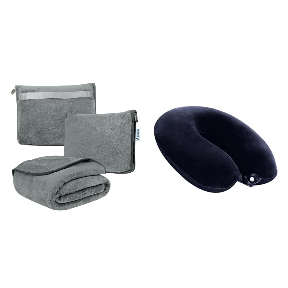 Travel Blanket Airplane Compact Soft Lightweight & Cozy Blanket with Soft Bag Pillowcase + Cool Gel Infused Memory Foam Travel Neck Pillow with Magnetic Fabric Luxury Neck Support-image-16