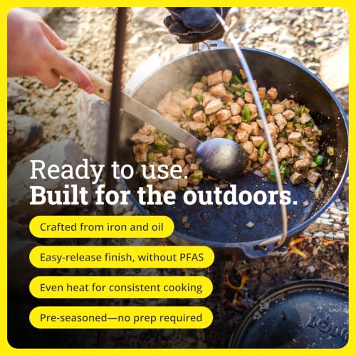 Image of Lodge Seasoned Cast Iron Camp Dutch Oven with Lid - 10 Quart - Dual Handles - Seasoned Cast Iron Cookware with Steel Handle & Strong Lid for Heavy- Duty Camping Cookware