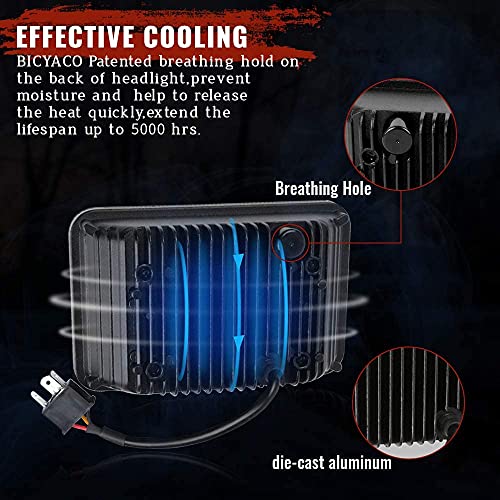 image for BICYACO 1 Pair 4x6 Inch LED Headlights 60W High Low Beam H4651 H4652 H