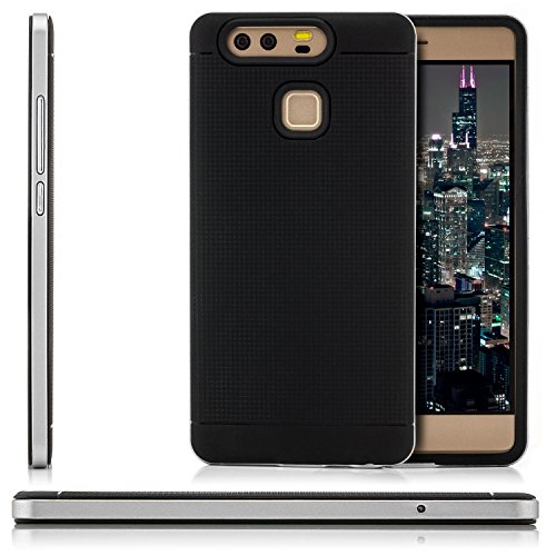 Saxonia - Carcasa de Silicona para Huawei P9 Lite, Color Negro y Plateado