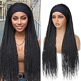 ROSEBONY Box Braided Headband Wigs for Black Women Micro Braids 28 Inch Long Wigs with Single Twist Synthetic Wigs with Small Braids Black Color