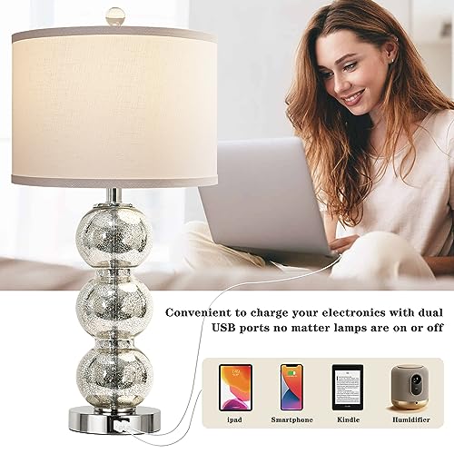 Set of 2 Table Lamps for Living Room Glass Triple-Sphere 27" Tall Table Lamp Contemporary Bedside Desk Nightstand Lamp for Bedroom Living Room Office, Mercury Silver/Chrome by ROTTOGOON - Used condition - Image 5