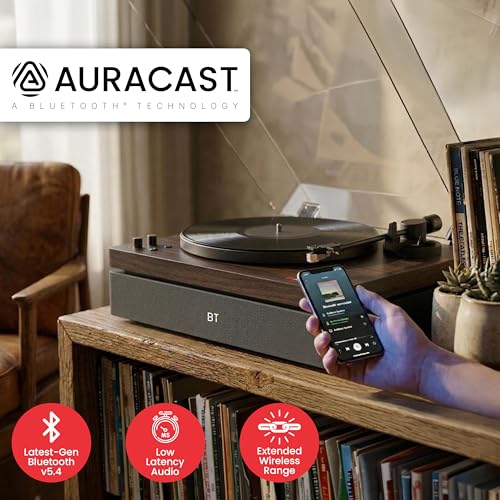 Image of AudioSource Vinyl Record Player, All-in-one Turntable with 2.1 Channel Built-in Speaker, Bluetooth 5.4, 120W, Built-in Subwoofer, High Fidelity 2-Speed Belt Drive, Patented Isolation System, Walnut