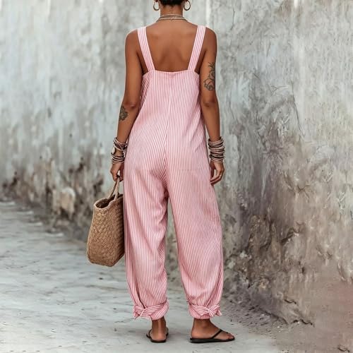 Peto a rayas para mujer HUIFUAO en rosa talla 3XL de pierna ancha con prácticos bolsillos laterales 6