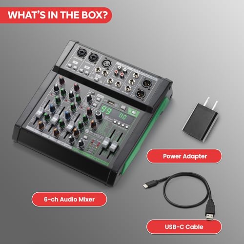 Image of Pyle 6 Channel Audio Mixer - 2 XLR Combo Mic Inputs, Bluetooth Studio Mixer /DJ Controller with DSP Digital Effects, USB-A In with MP3 Player, PC Recording, LED Level Meter, Smooth Dials and Faders